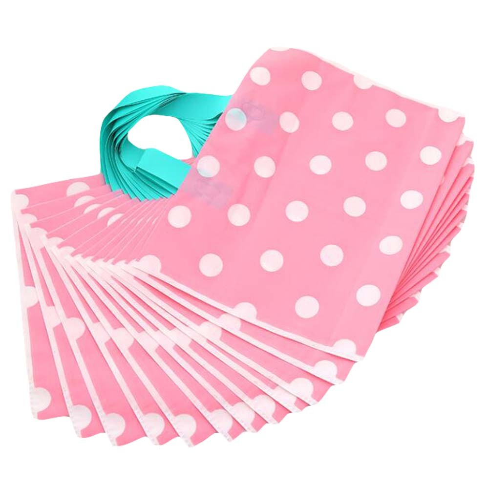 Pink Polka Dot - 48 Pieces Plastic Shopping Bags Boutique Bags Retail Tote Bag