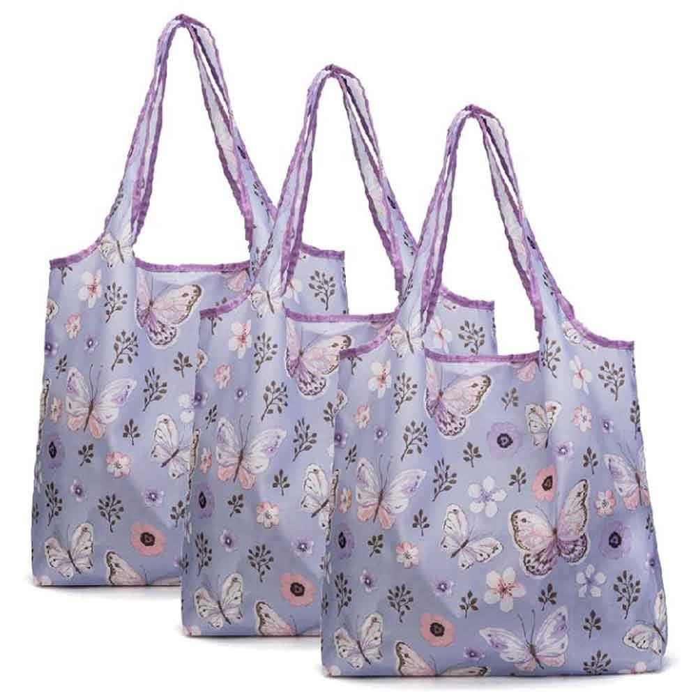 Butterfly - 3 Pieces Reusable Grocery Bags Boutique Shopping Bags Portable Tote Bags Foldable Carry Bags