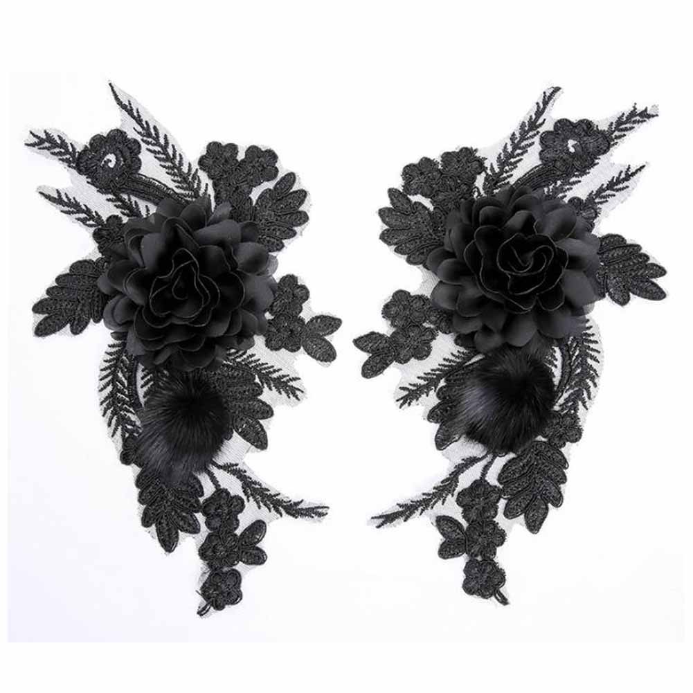 One Pair Black Rose Feather Applique Patch DIY Dress Decoration Embroidered Appliques 3D Floral Applique