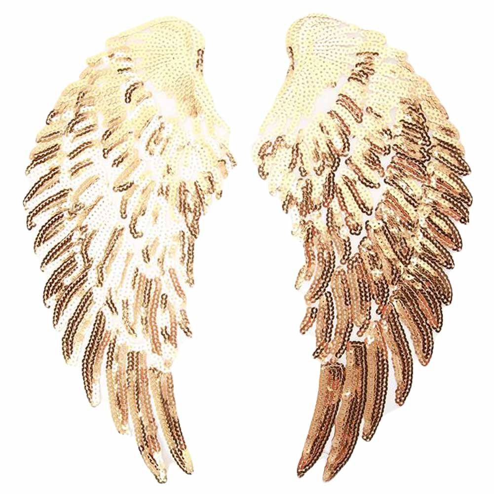 One Pair Gold Angel's Wings Sequin Applique Patch DIY Embroidered Applique Bling Bling Wings for Jackets