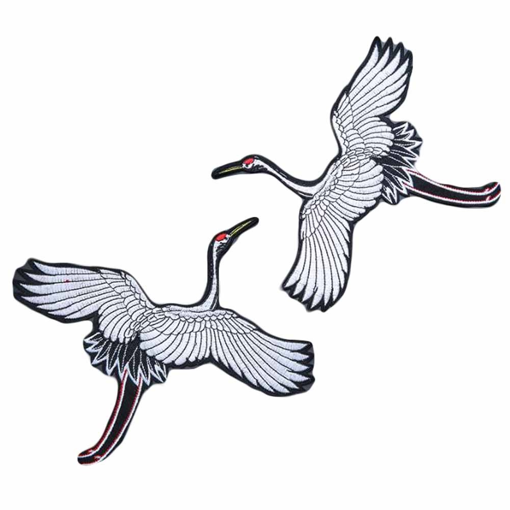 One Pair Black and White Chinese Style Crane Embroidered Applique Flying Birds DIY Clothing Decoration Applique Patch