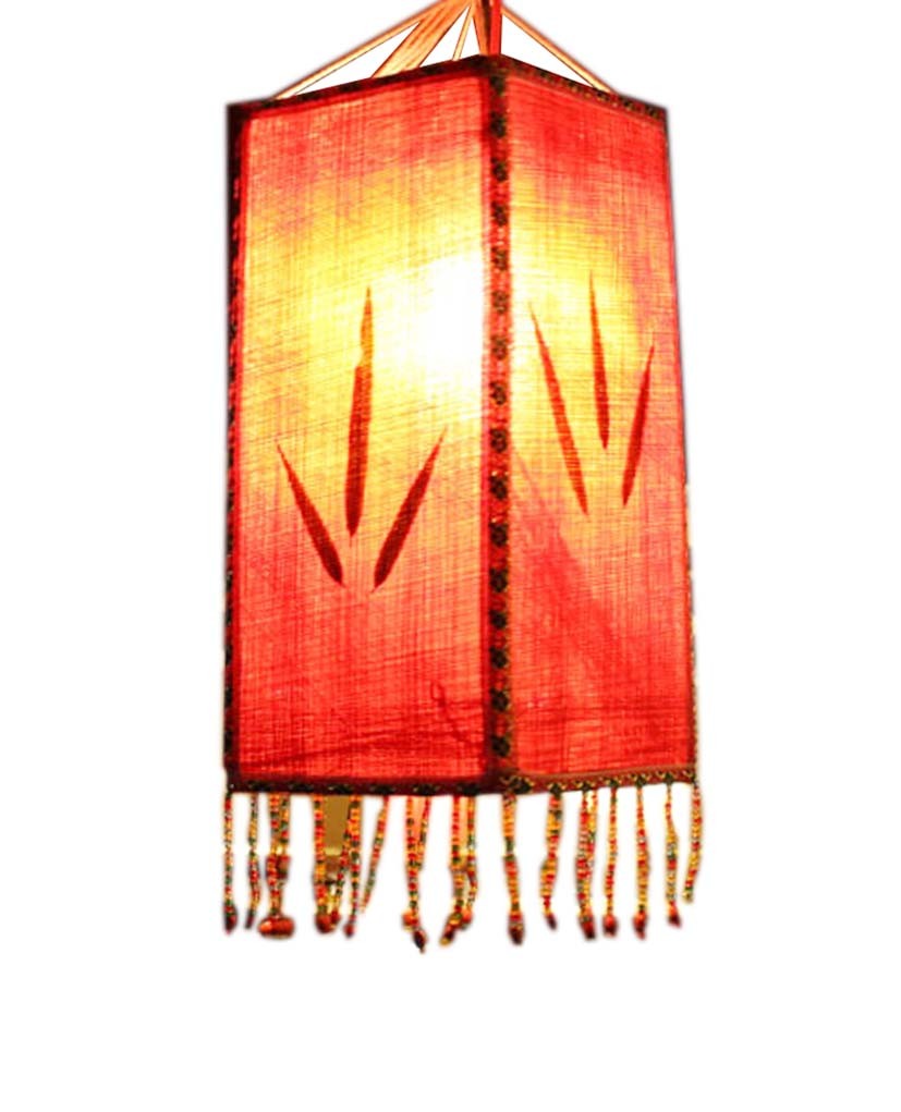 National Style Cloth Lantern With Tassel Creative Handmade Home Decor Painted Lamp Shade, Red