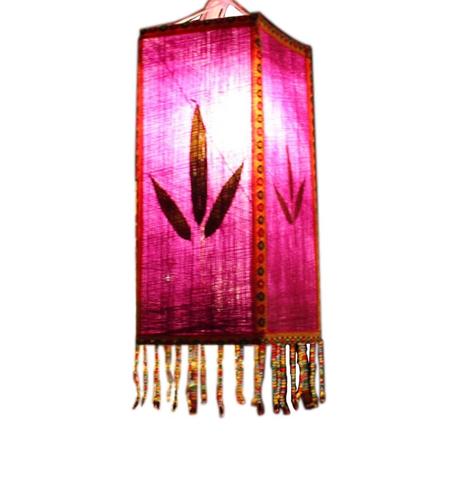 National Style Cloth Lantern With Tassel Creative Handmade Home Decor Painted Lamp Shade, Purple