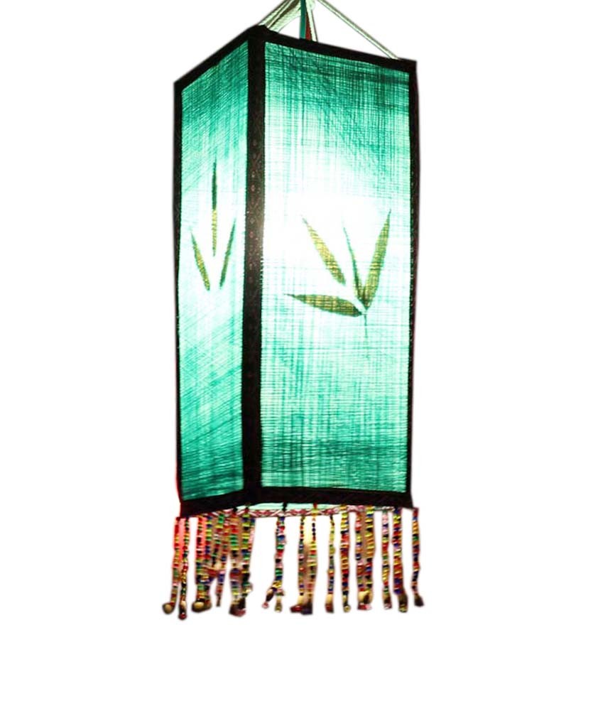 National Style Cloth Lantern With Tassel Creative Handmade Home Decor Painted Lamp Shade, Green