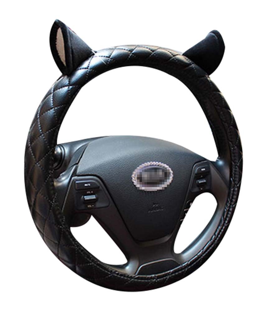 Leather Anti-Skid Handlebar Set Winter Fashion Car Steering Wheel Sets Cute Ears