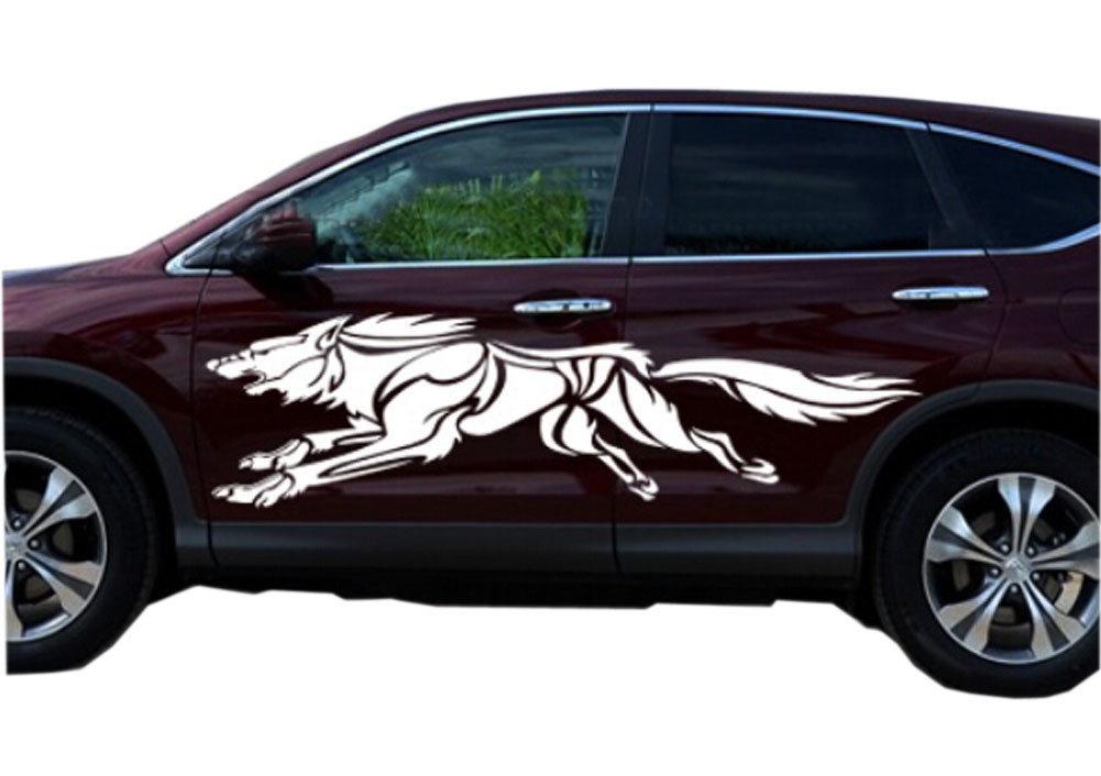 Set of 2 Cool Wolf Car Decals Stickers Waterproof Custom Car Stickers White