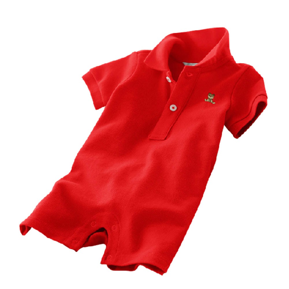 Baby Polo Bodysuit Infant Romper Toddlers Onesies Learn Creeping Climbing RED