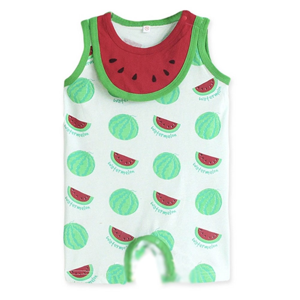 Cute Sleeveless Infant Bodysuit Toddlers Onesies Baby Romper With Bib Watermelon