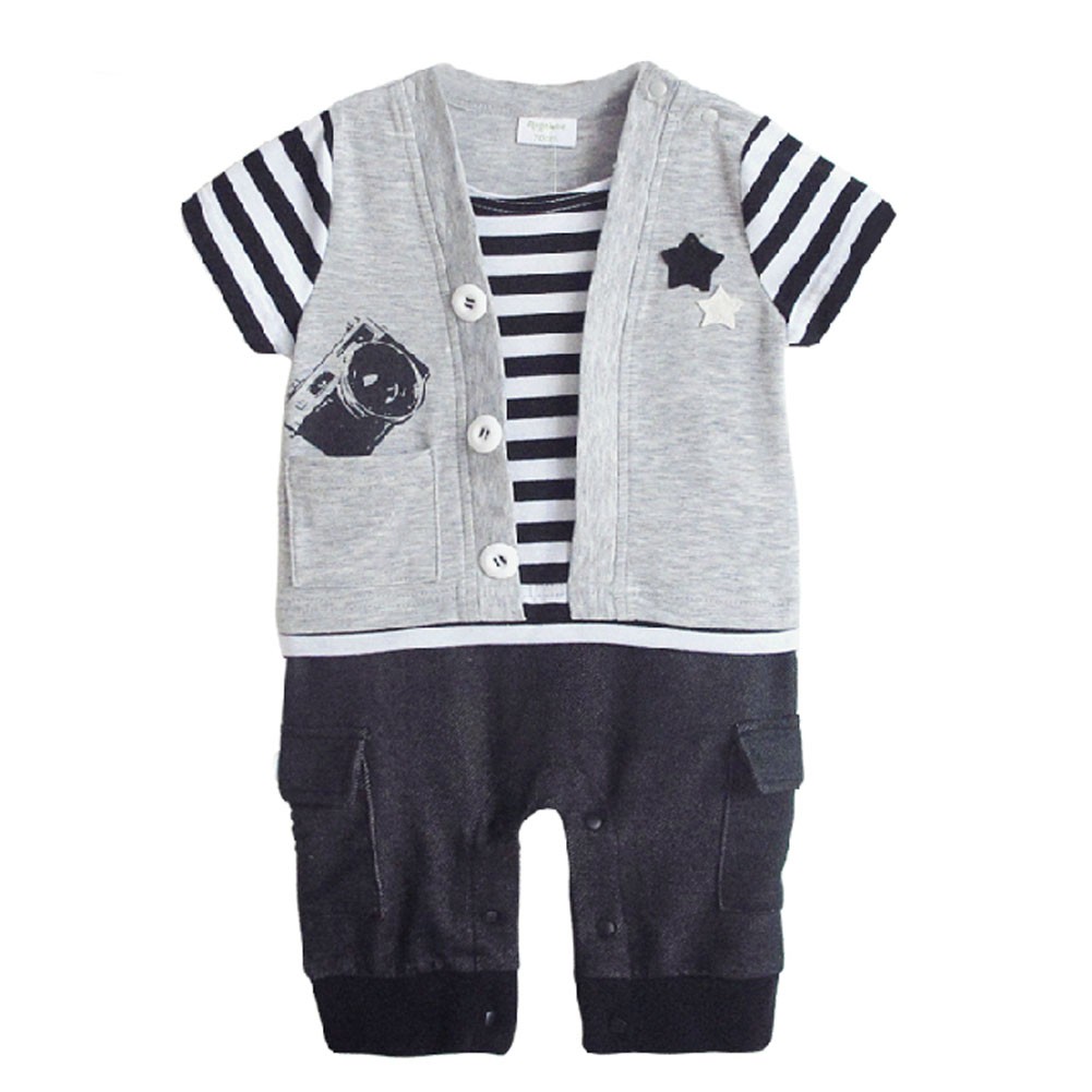 Casual Stripe Grey Baby Bodysuit Infant Onesies Toddler One-piece Romper