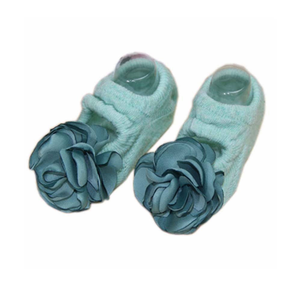 [Green] Baby Socks Flower Anti-slip Socks for Baby Girls, 2 Pairs