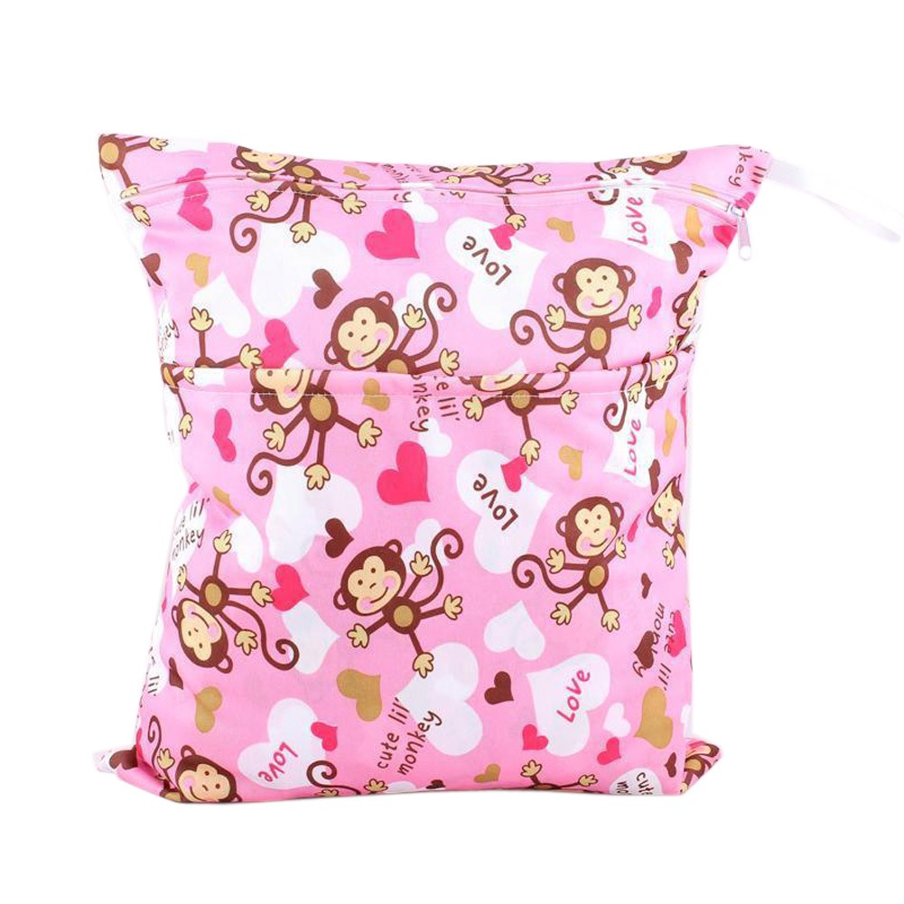 Monkey Wet Bags Waterproof Diaper Bag Multi-function Nappy Bag -14"*11" Pink
