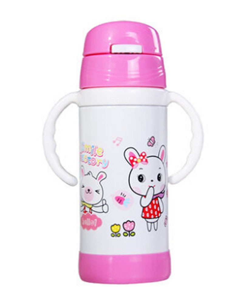Cute Children Stainless Steel Insulation Cup Baby Sippy Cup Drinking Cup PINK