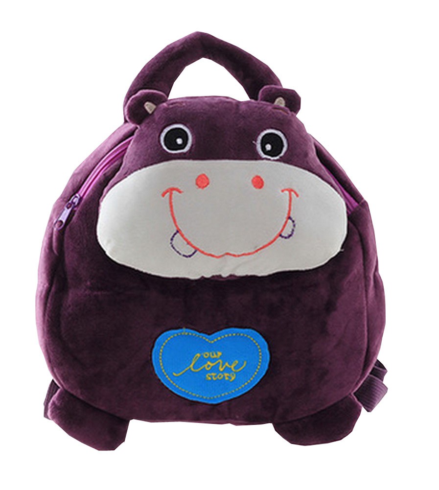 Lovely Durable Purple Kids Backpack Cute Little Pig Plush Cartoon Baby Bag 1-3Y