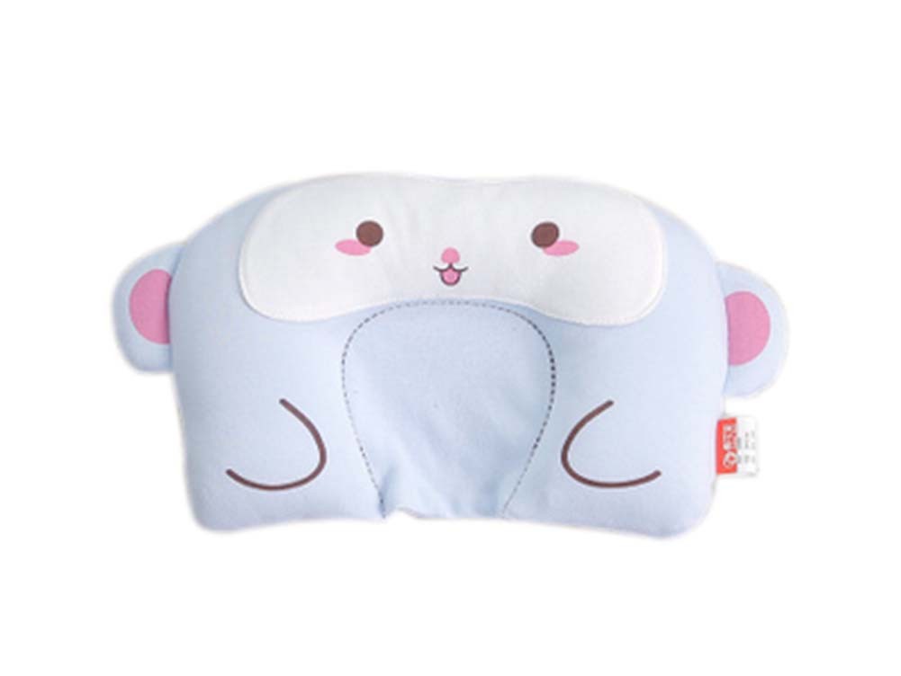 BLUE Monkey Pattern Cotton Baby Pillow Shape Prevent Flat Head Pillow