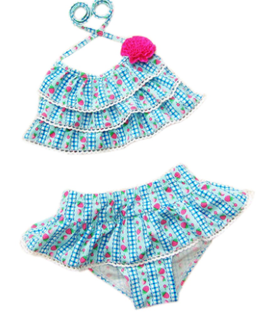 Two Piece Swimsuits Strawberry Wave Pattern Blue&Red, ??95-105 cm??2-3.5 Years