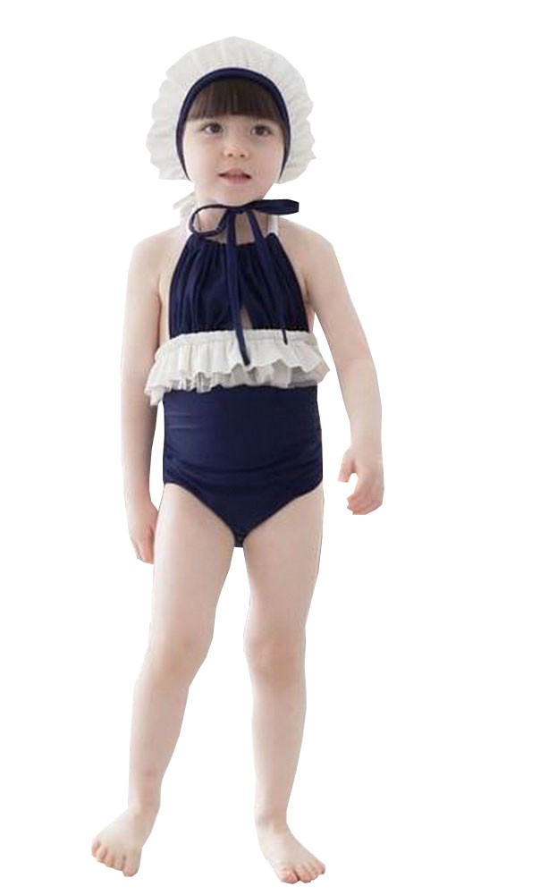 Beautiful Baby Girl Swimsuit A Suit of Swimming Cap And Swimsuit Blue (1~2Y)