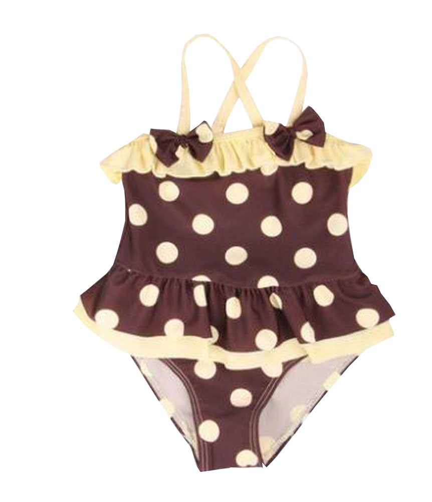 Beautiful Baby Girl Swimsuit Lovely Bow Spot Toddler Swimsuit Yellow&Gray (2~3Y)