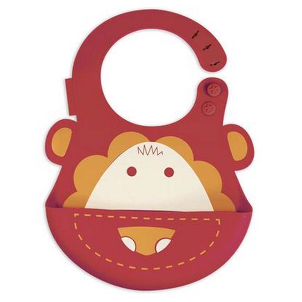 Lovely Cartoon Lion Pattern Button Silicone Baby Bibs Pocket Meals