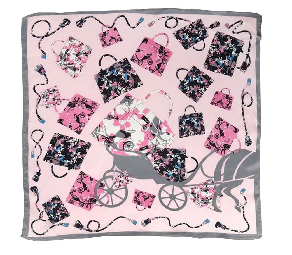 High Quality Pretty Baby Scarf Soft Silk Bag Neck Scarf Pink&Black 20.4*20.4''