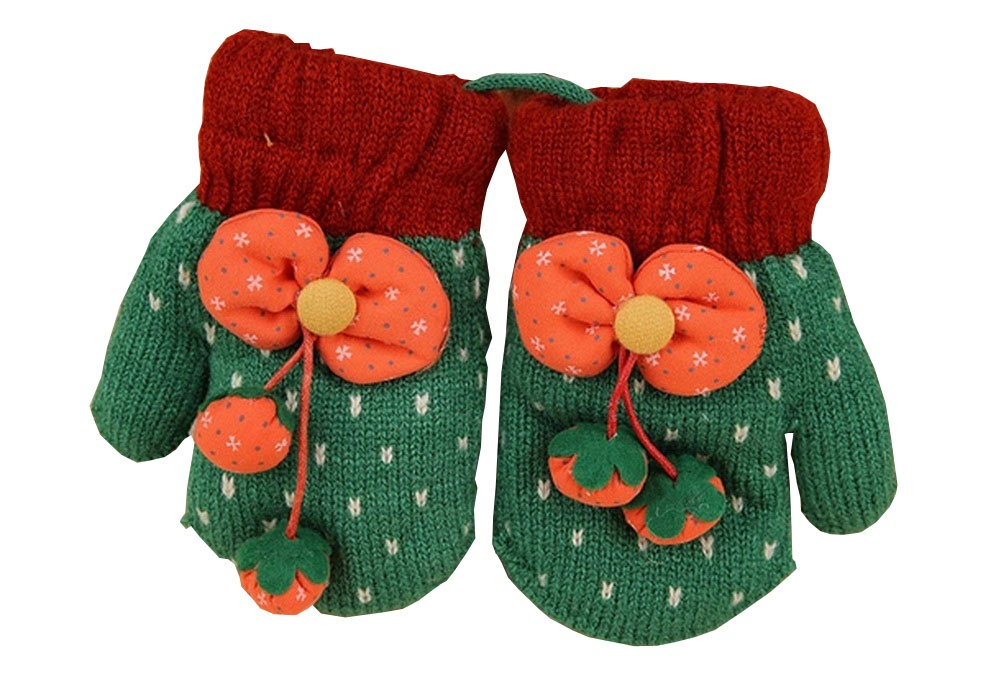 Durable Lovely Warm Gloves Useful Woolen Winter Baby Mittens 13*7CM Green