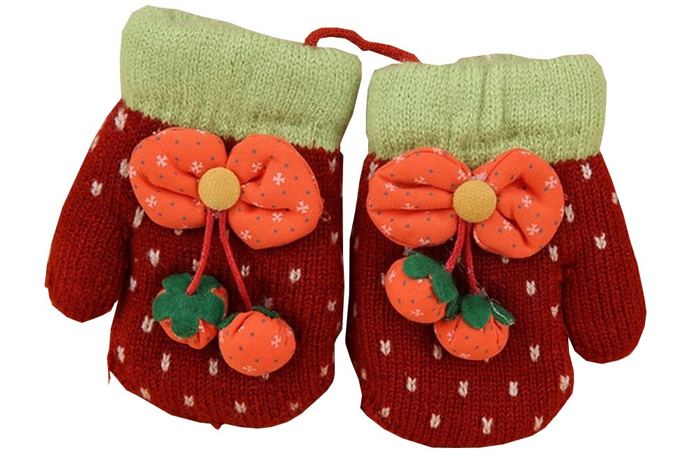 Durable Lovely Pattern Warm Gloves Useful Woolen Winter Baby Mittens 13*7CM