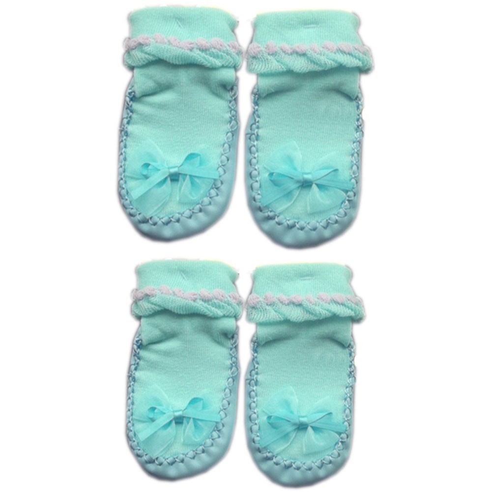 Bowknot Infant Anti Skid Slip Baby Newborn Shocks Toddler Shoes 2 Pack BLUE