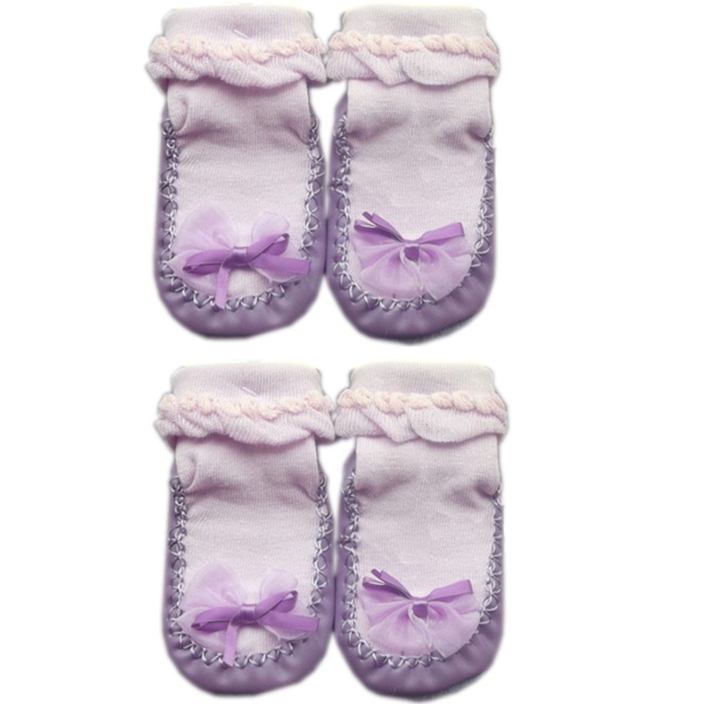 Bowknot Infant Anti Skid Slip Baby Newborn Shocks Toddler Shoes 2 Pack PURPLE