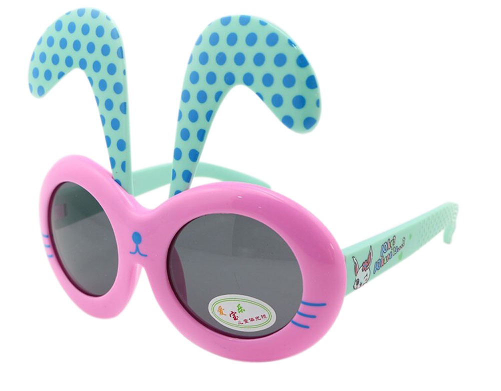 Detachable Black Dot Rabbit Ear Ultraviolet-Proof Baby Sunglasses-Pink Frame