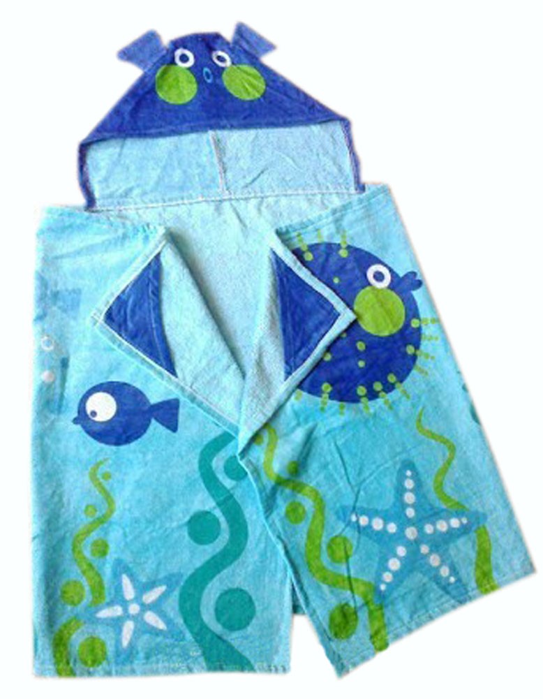 Lovely Cartoon Series Blue Clownfish Hooded Bath Towel (130*58CM)