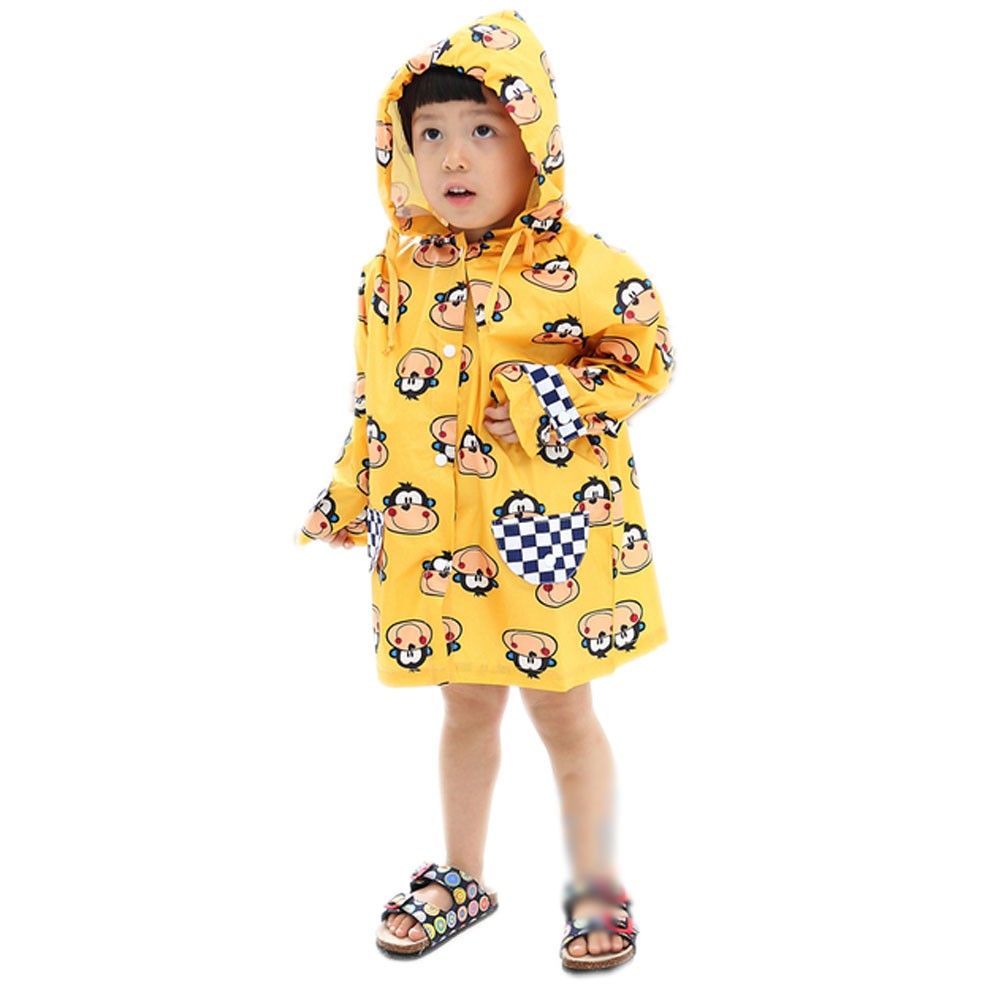 YELLOW Monkey Toddler Rain Day Outerwear Baby Rain Jacket Infant Raincoat S