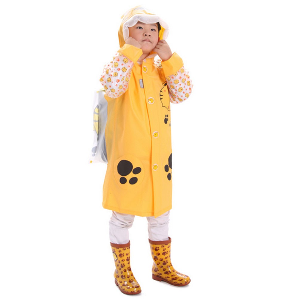 Little Tiger Cute Baby Rain Jacket Infant Raincoat Toddler Rain Wear YELLOW S