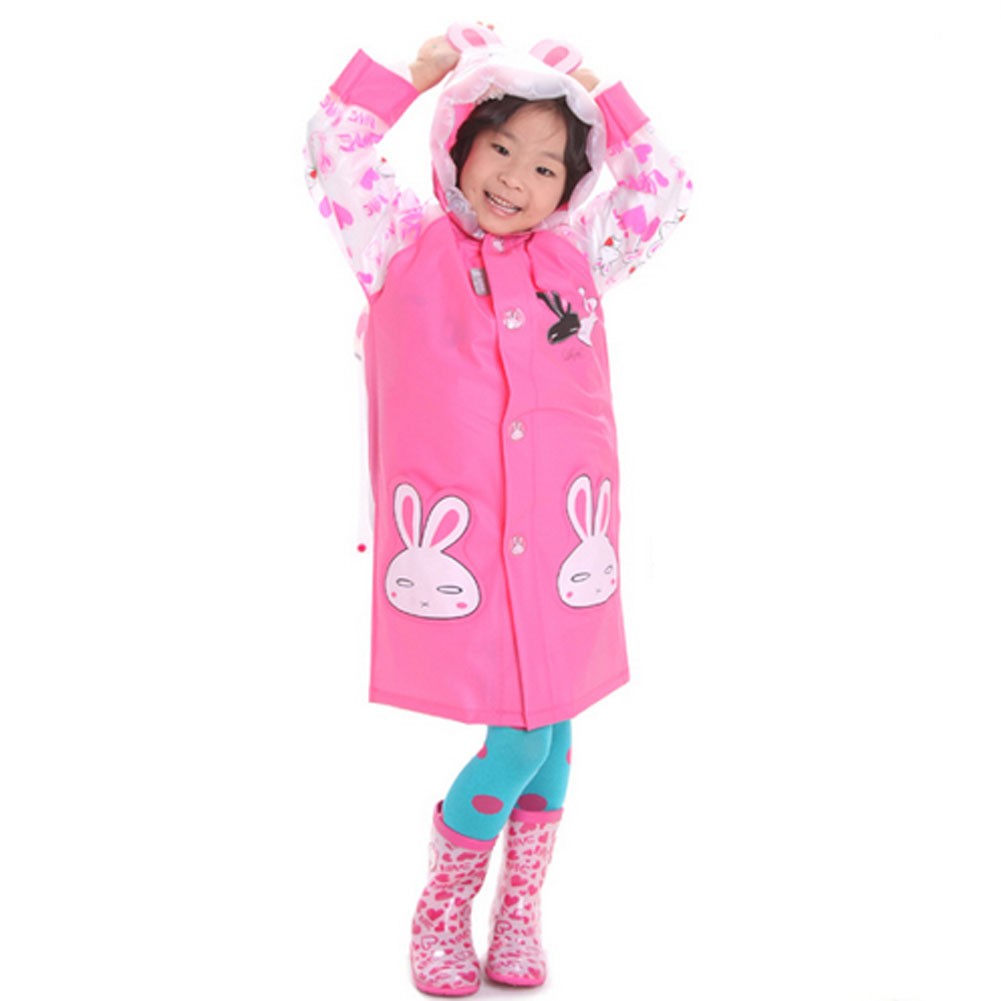 Little Rabbit Cute Baby Rain Jacket Infant Raincoat Toddler Rain Wear PINK S