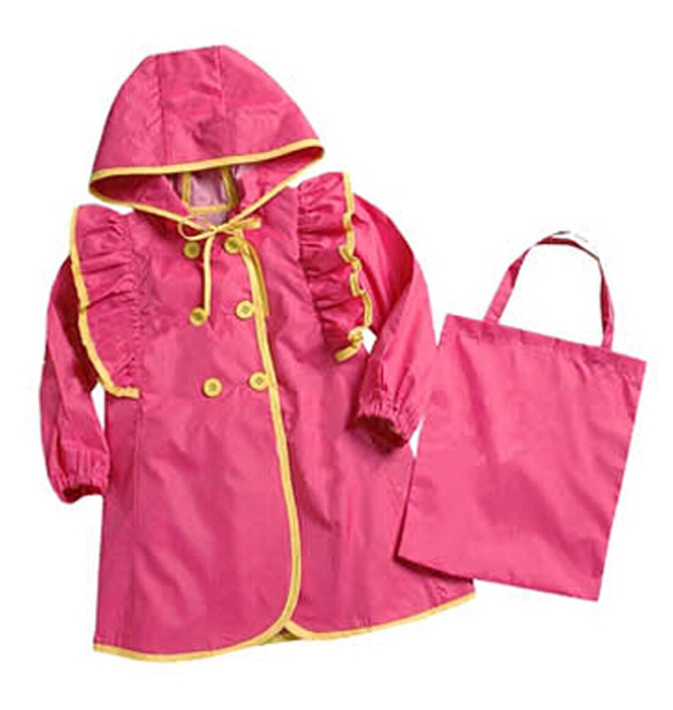 Lovely Baby-Girls Princess Dress Raincoat Fashion Children Rainwear Deep Pink S