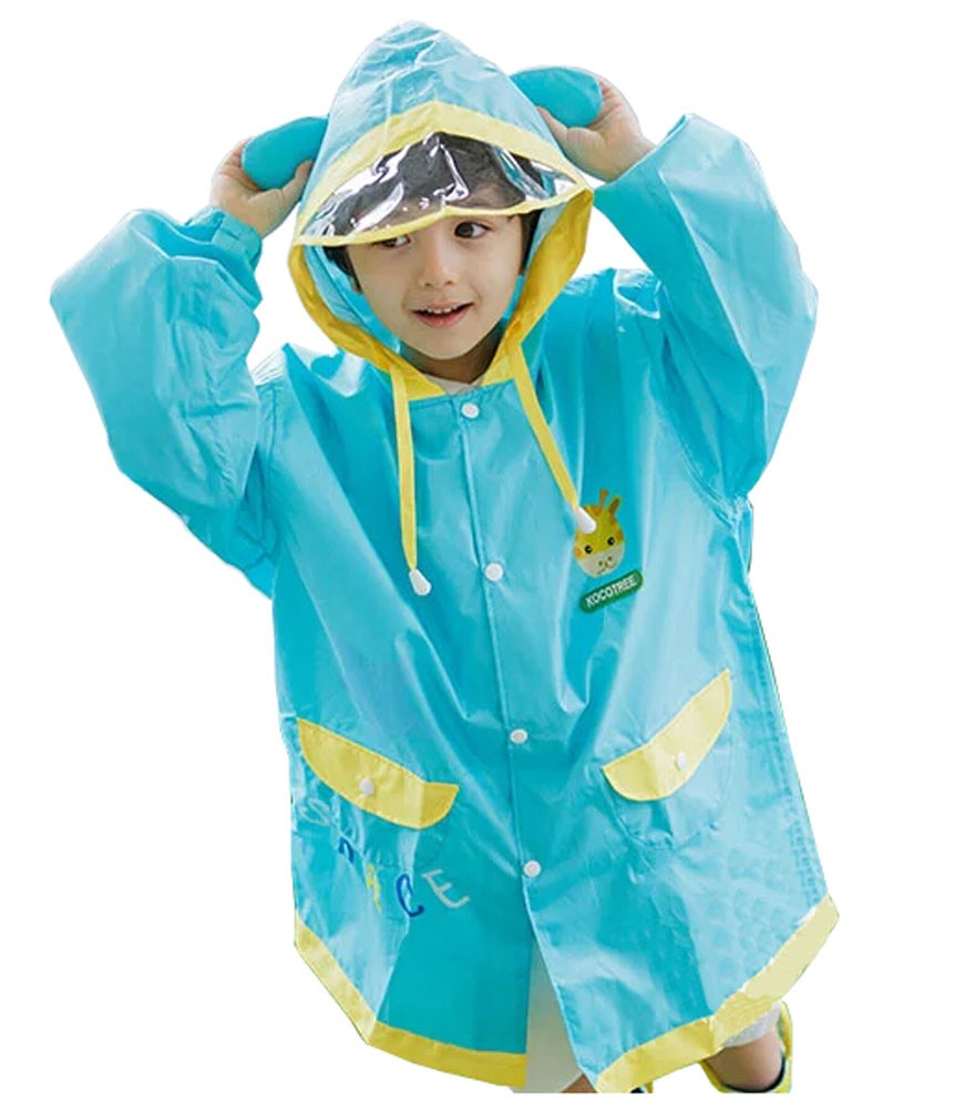 Korean Lovely Baby Raincoat Fashion Children Rainwear Light Blue Giraffe S