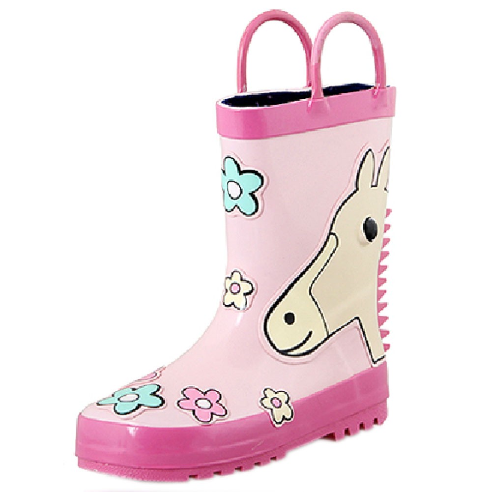 Infant Rainy Day Wear Toddler Rain Shoes Baby Rain Boot Rubber Shoes Horse PINK
