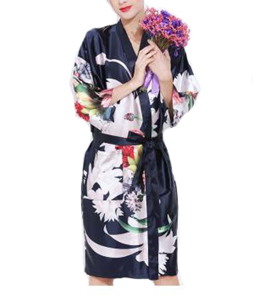 Retro Style Beauty Salon Flower Gown Robes Hairdressing Gown for Clients, Navy