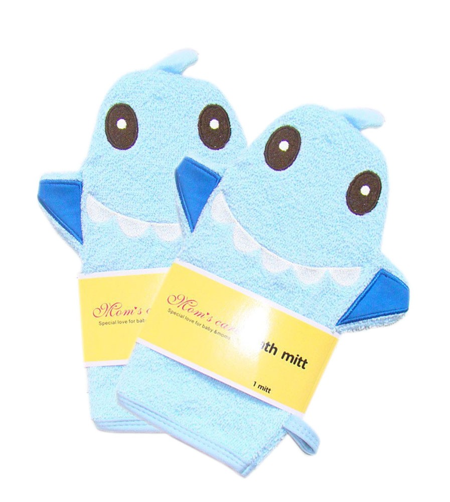[Set of 2] Durable Soft Cute Baby/Kids Bath Sponge/Mitt/Gloves, Blue Shark