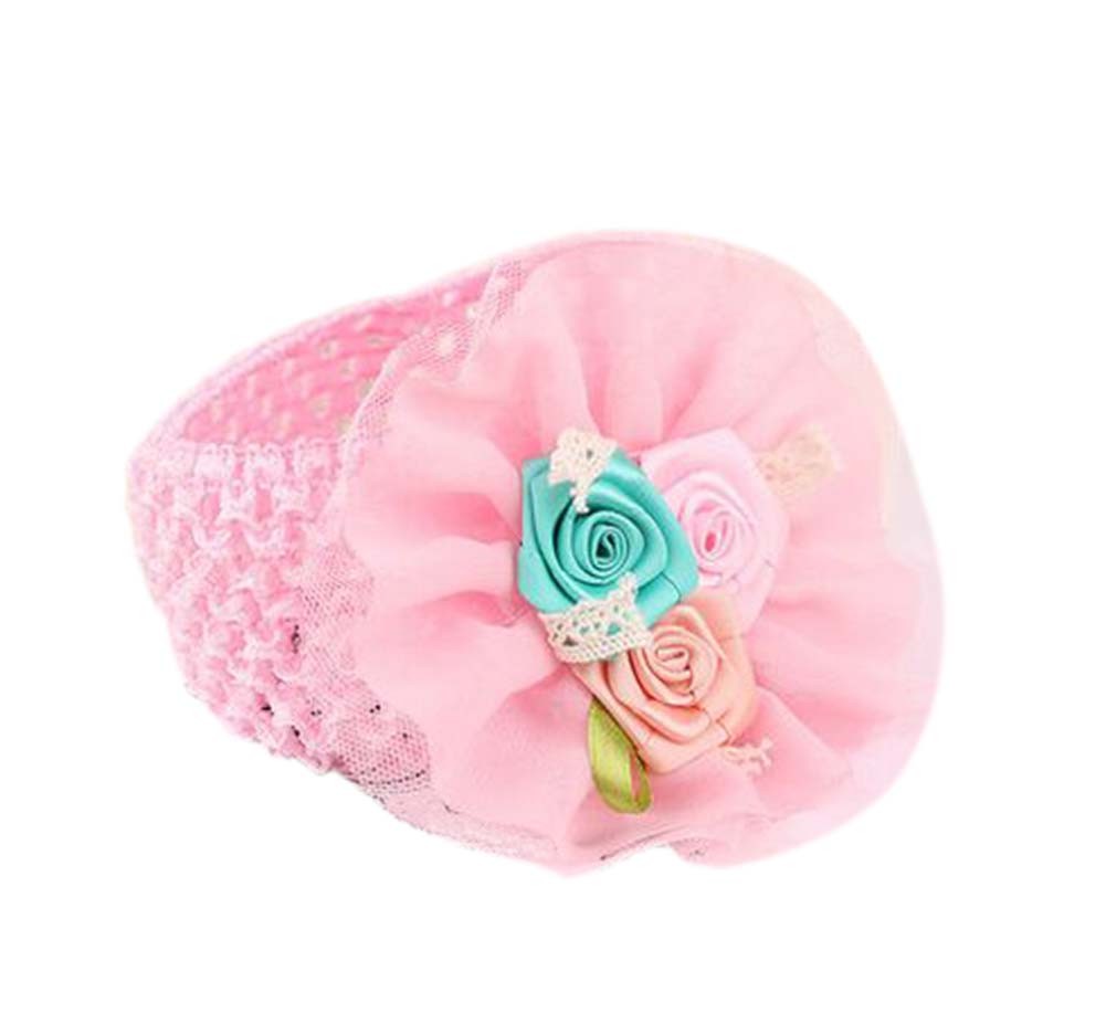 Elegant Pink Rose Girl Headdress Lace Headband Baby Accessories