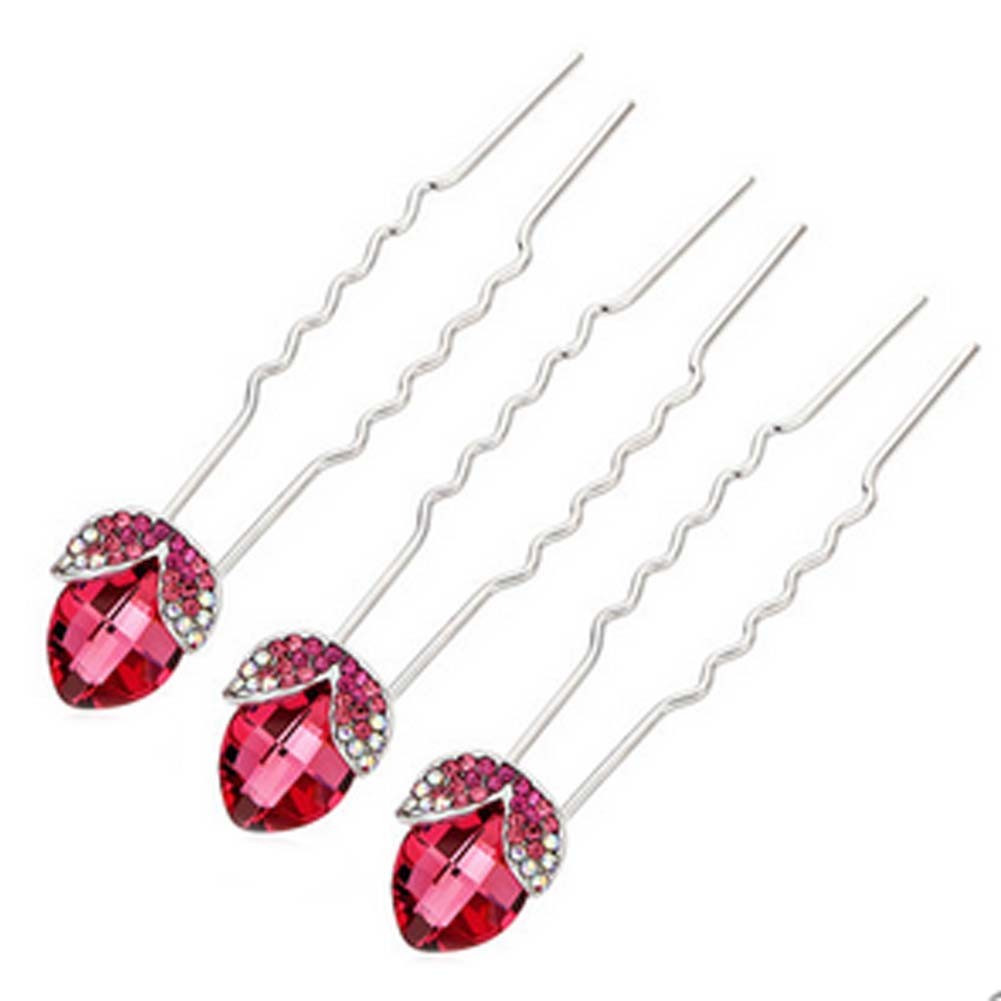 Red Tulip Synthetic Crystal Diamond Pin U-shaped Hairpin Set