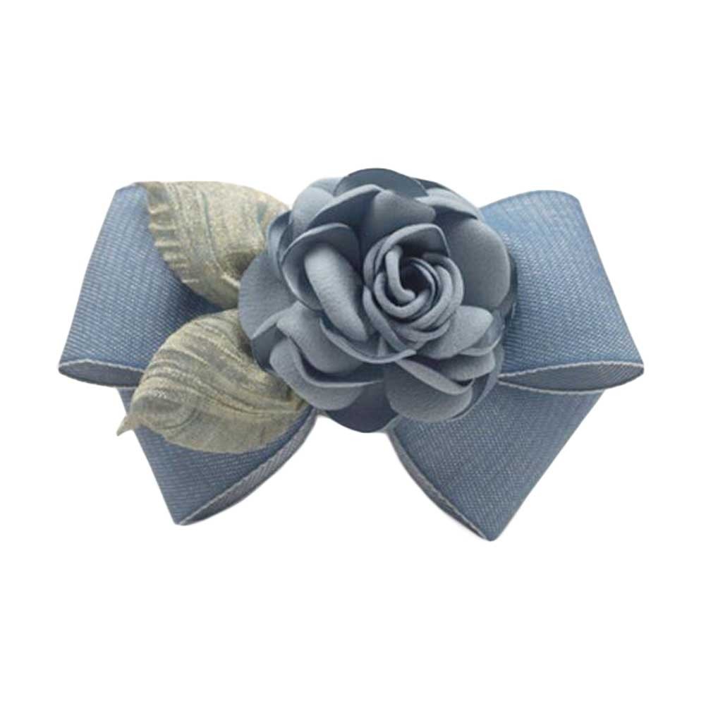 Blue Grey Cloth Hair Bow Handmade Barrettes Rose Hair Barrette Bowknot Ponytail