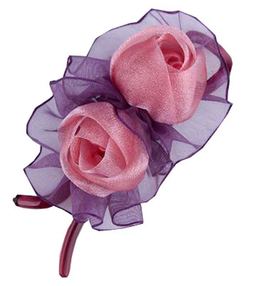 [Pink] Double-Rose Hair Styling Tool Barrette & Ponytail Holder Hair Clip