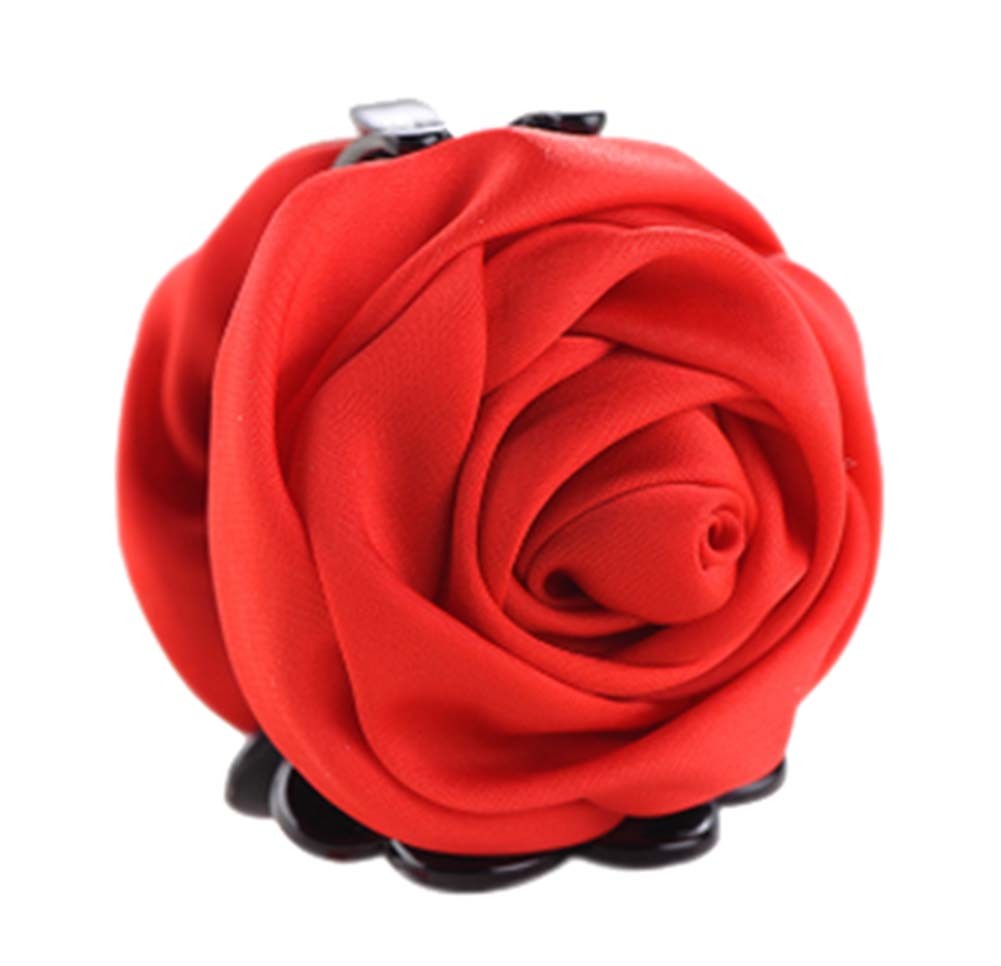 A Beautiful Rose Flower Hair Clips Headwear Ponytail Clip, Red