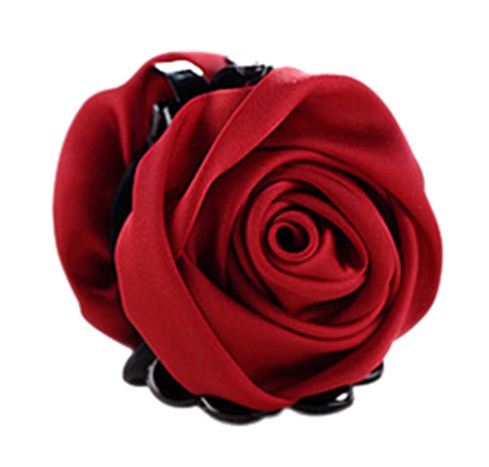 A Beautiful Rose Flower Hair Clips Headwear Ponytail Clip, Wine Red