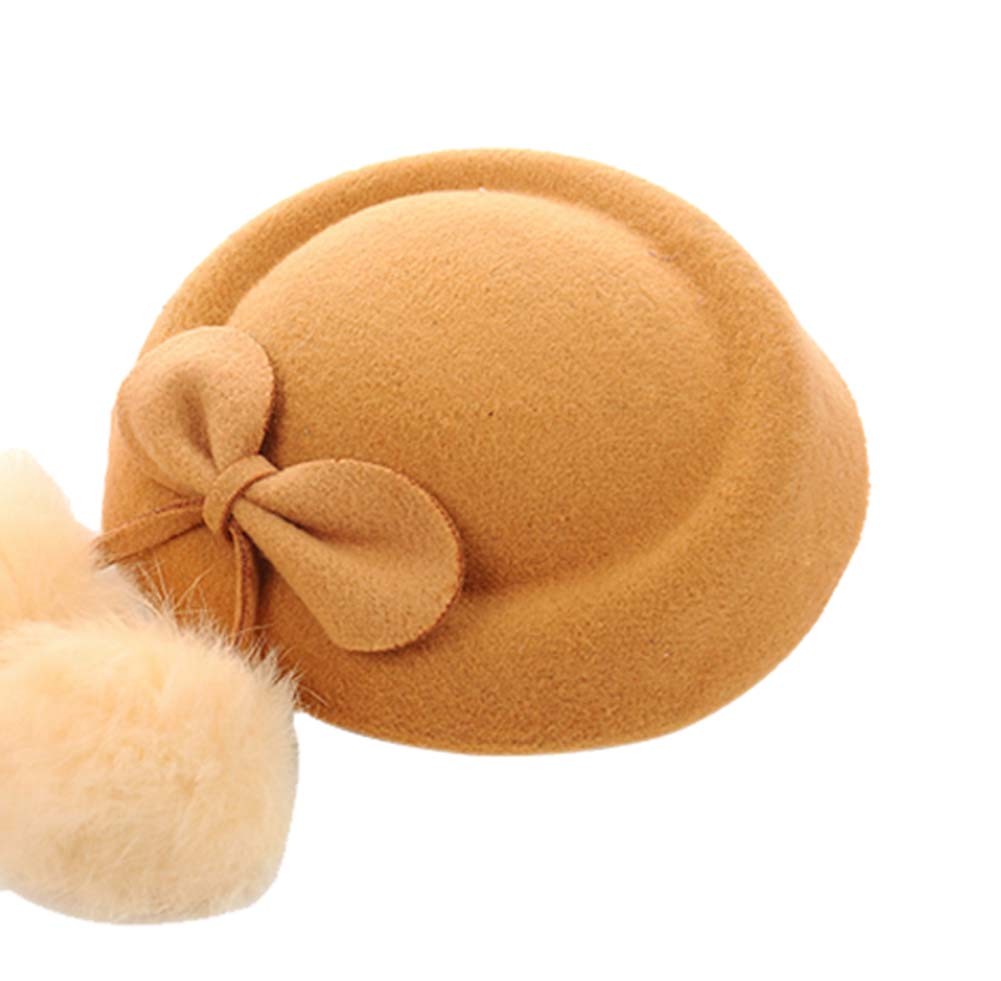Wool Fedora Hat Small Hat Hairpin Side Clip Hair Accessories, Light Brown Cravat