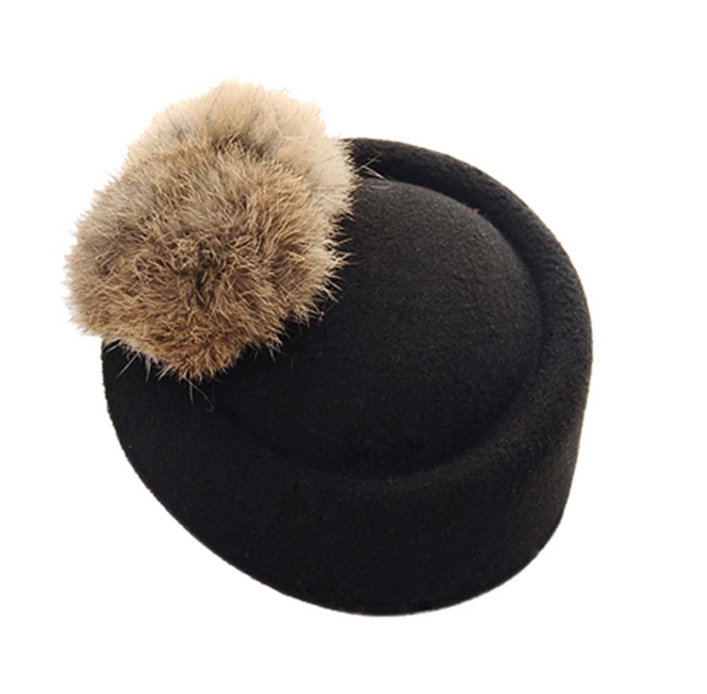 Wool Fedora Hat Small Hat Hairpin Side Clip Hair Accessories, Black