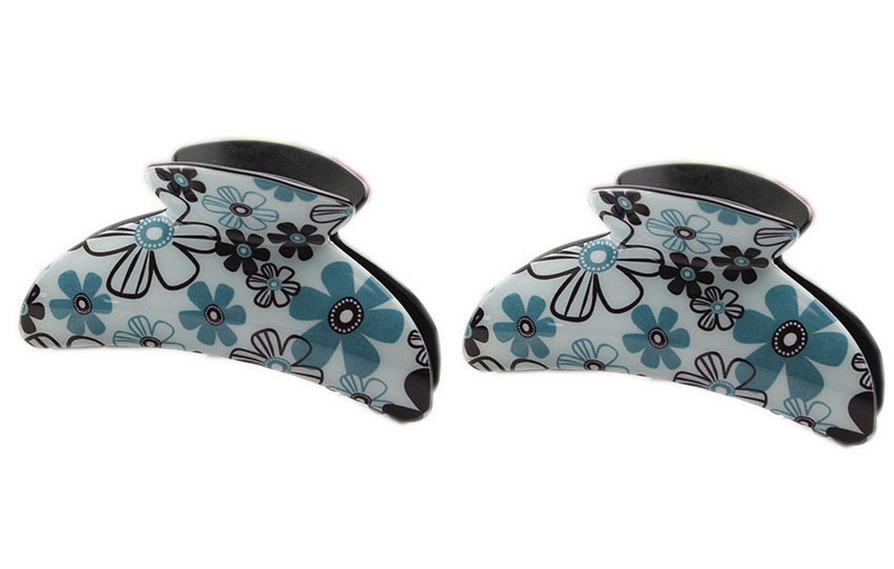 Set of 2 Korean Style Floral Claw Clips Green