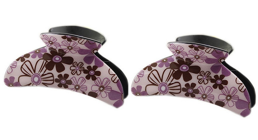 Set of 2 Korean Style Floral Claw Clips Purple