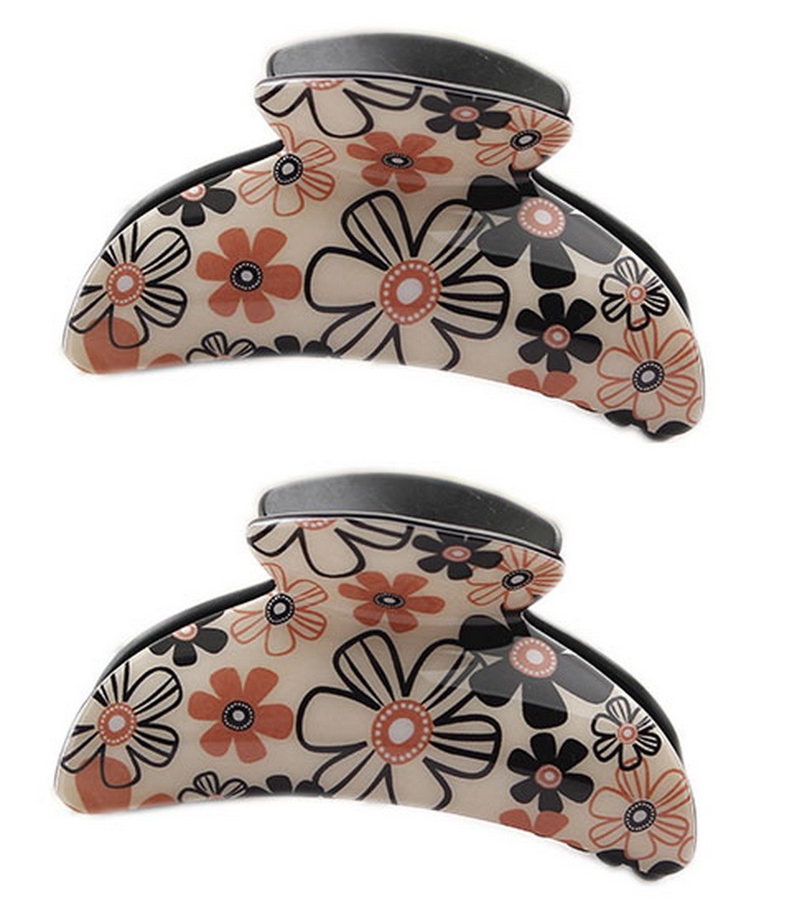 Set of 2 Korean Style Floral Claw Clips Orange