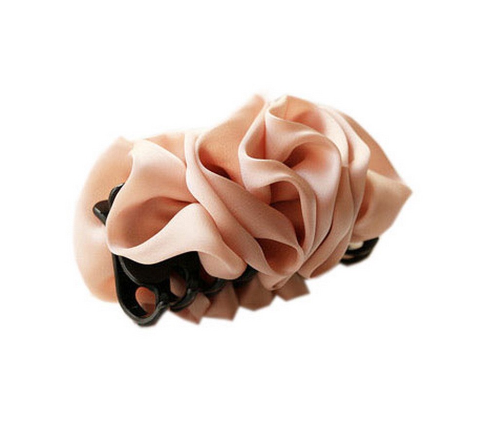 Korean Style Hair Accessory Large Pink Satin Flower Hair Claw
