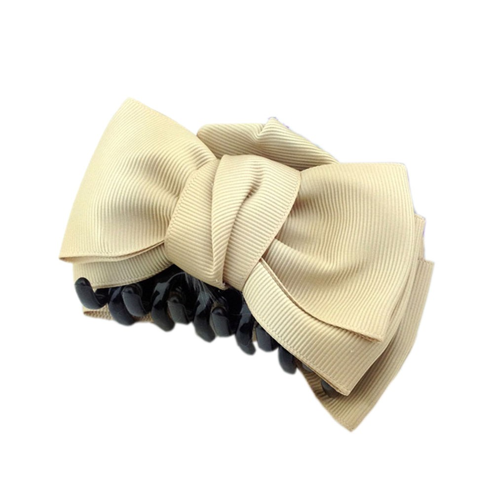 [Set Of 2] Handmade Bowknot Jaw Clip Hair Styling Claws, 3.7 inches, KHAKI